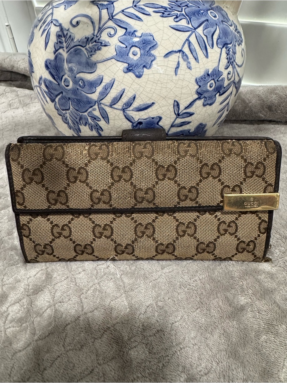 Vintage Gucci GG Monogram Continental Long Wallet Brown Leather